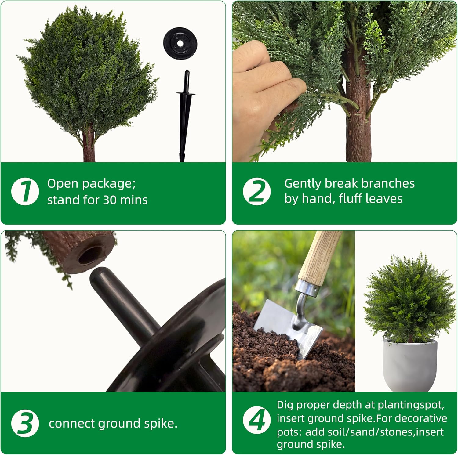 24.5'' Artificial Cedar Topiary Ball Trees, 4 Pack Fake Shrub Bushes