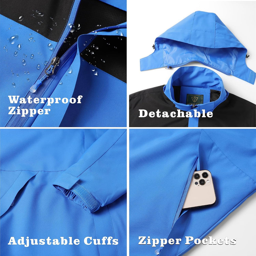 GIISAM Rain Jacket for Men, Mens Waterproof Raincoat Lightweight Rain Jackets Outdoor Rain Coat Windbreaker with Hood