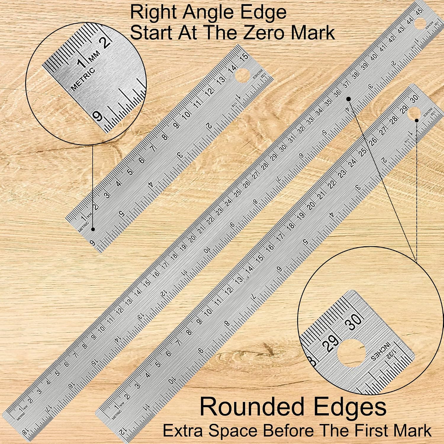 Metal Ruler with Cork Backing, 12 Inch & 18 Inch, Non-Slip Straight Edge