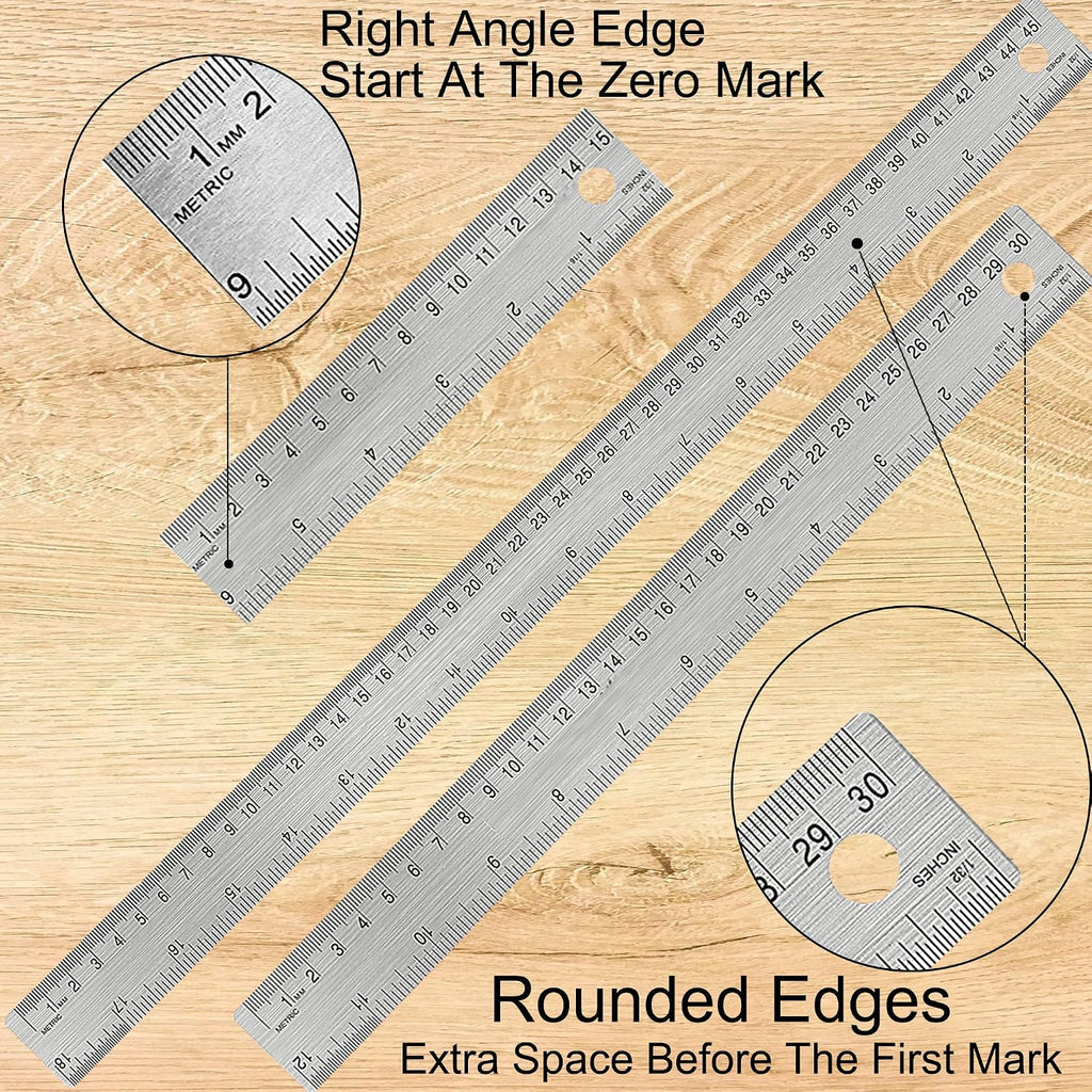 Metal Ruler with Cork Backing, 6 Inch & 12 Inch, Non-Slip Straight Edge
