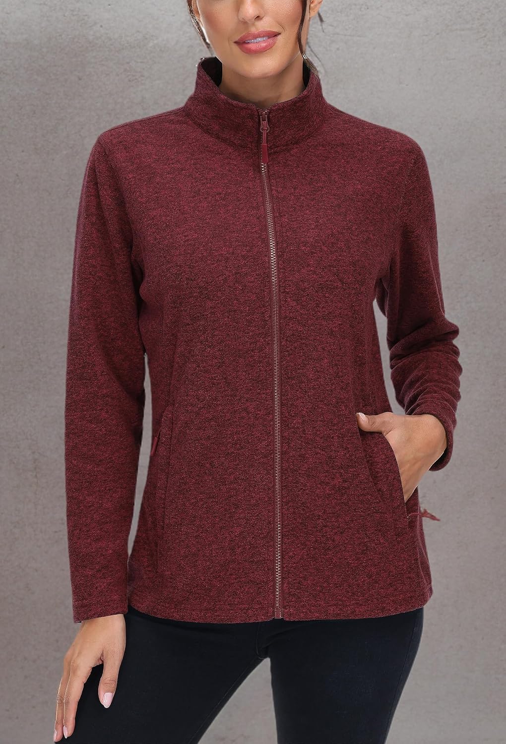 MAGCOMSEN Womens Fleece Zip Up Jacket with Pockets Lightweight Soft Coat
