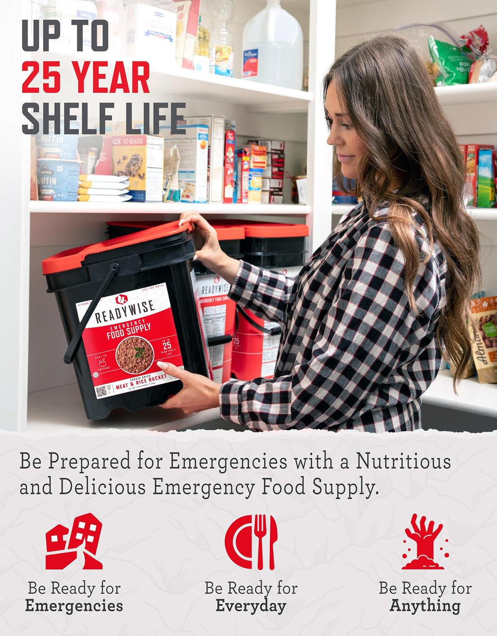READYWISE Emergency Food Survival Supply Meat and Rice Bucket, 88 Servings