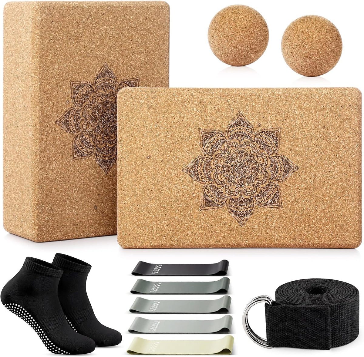 Outus 2 Pcs Yoga Accessories, Cork Yoga Blocks Set