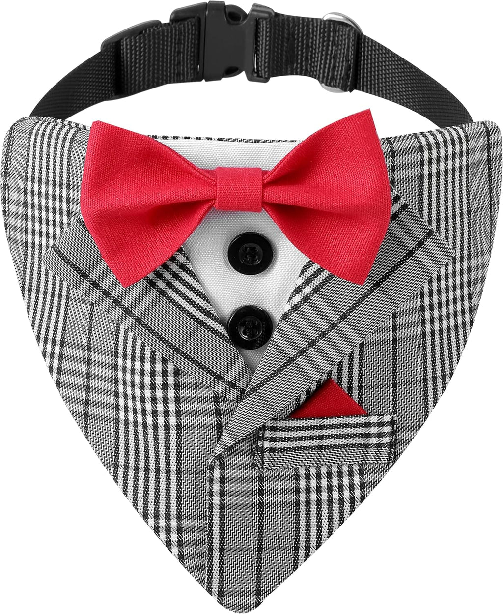Dog Tuxedo Costumes Wedding Outfit, Gray Stripped Bandana with Red Bowtie, Fashion Dogs Tux Suit Collar (L)