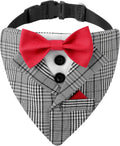 Dog Tuxedo Costumes Wedding Outfit, Gray Stripped Bandana with Red Bowtie, Fashion Dogs Tux Suit Collar (L)