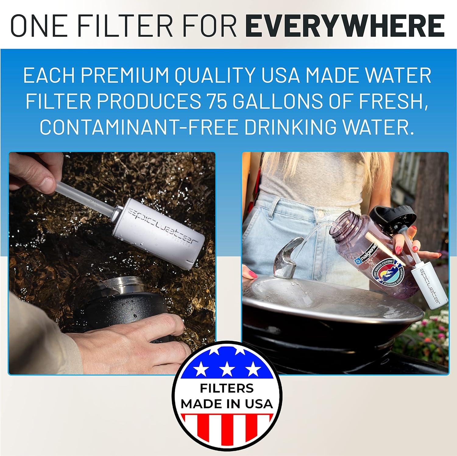 Epic Water Filters Nalgene OG Water Bottle with Filter, USA Made, BPA Free, Removes 99.99% Tap Water Contaminants, Forever Chemicals, GA 2030 Art, 48 oz