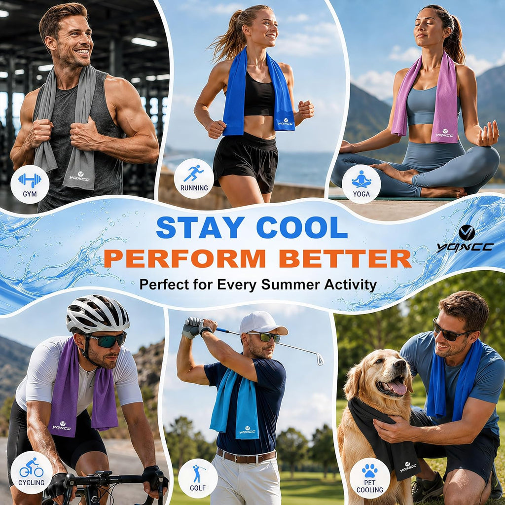 YQXCC 4 Pack Cooling Towels (47"x12"), Ice Cool Towels for Neck & Face