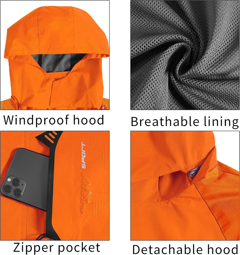 TEZO Mens Rain Jacket Waterproof with Hooded Hiking Coat Lightweight Windbreaker