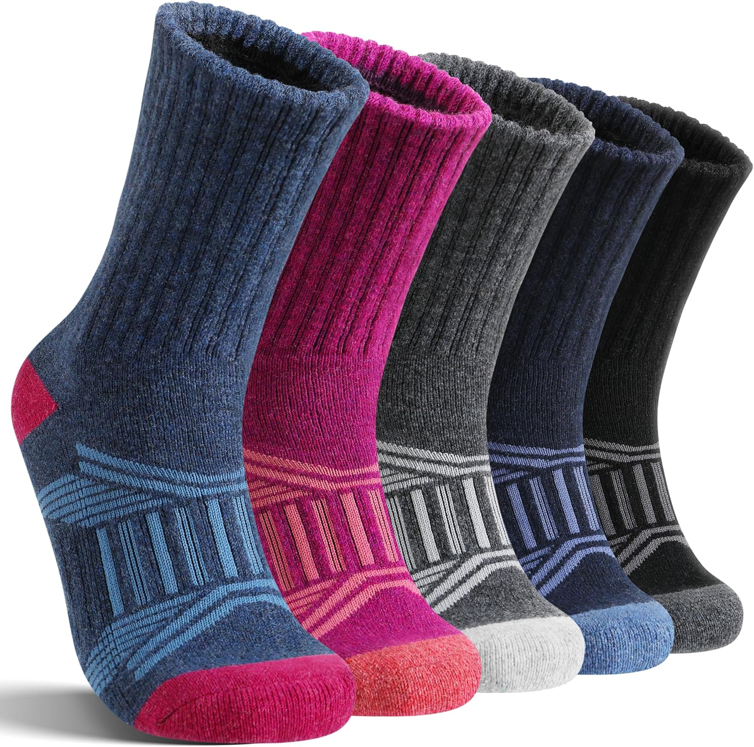 EBMORE 5 Pairs Womens Merino Wool Hiking Socks Thermal Warm Winter Boot Crew Cushion Work Gift Socks