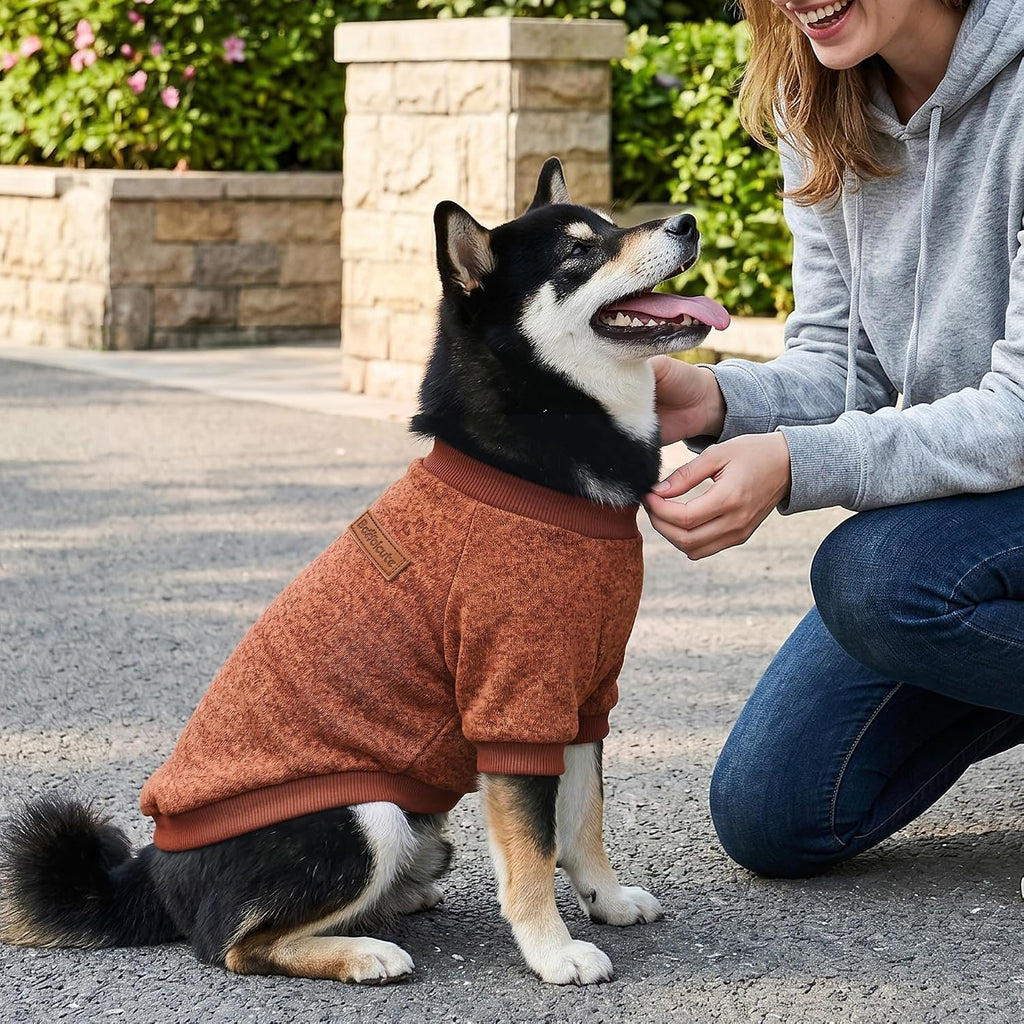 2 Pack Dog Sweaters for Small Dogs Girl Boy Winter Fleece Clothes Warm Soft Dog Sweatshirt Outfit for Dogs Cats Pet Apparel (Brown+Yellow, S (Back: 11.8",Chest: 15.7", 5.5-10Ibs))