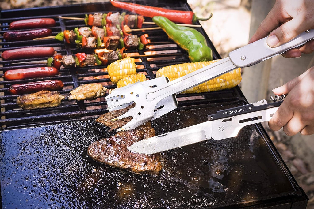 ROXON 6-in-1 Grill Tools Set, Metal Griddle Accessories Kit for Blackstone