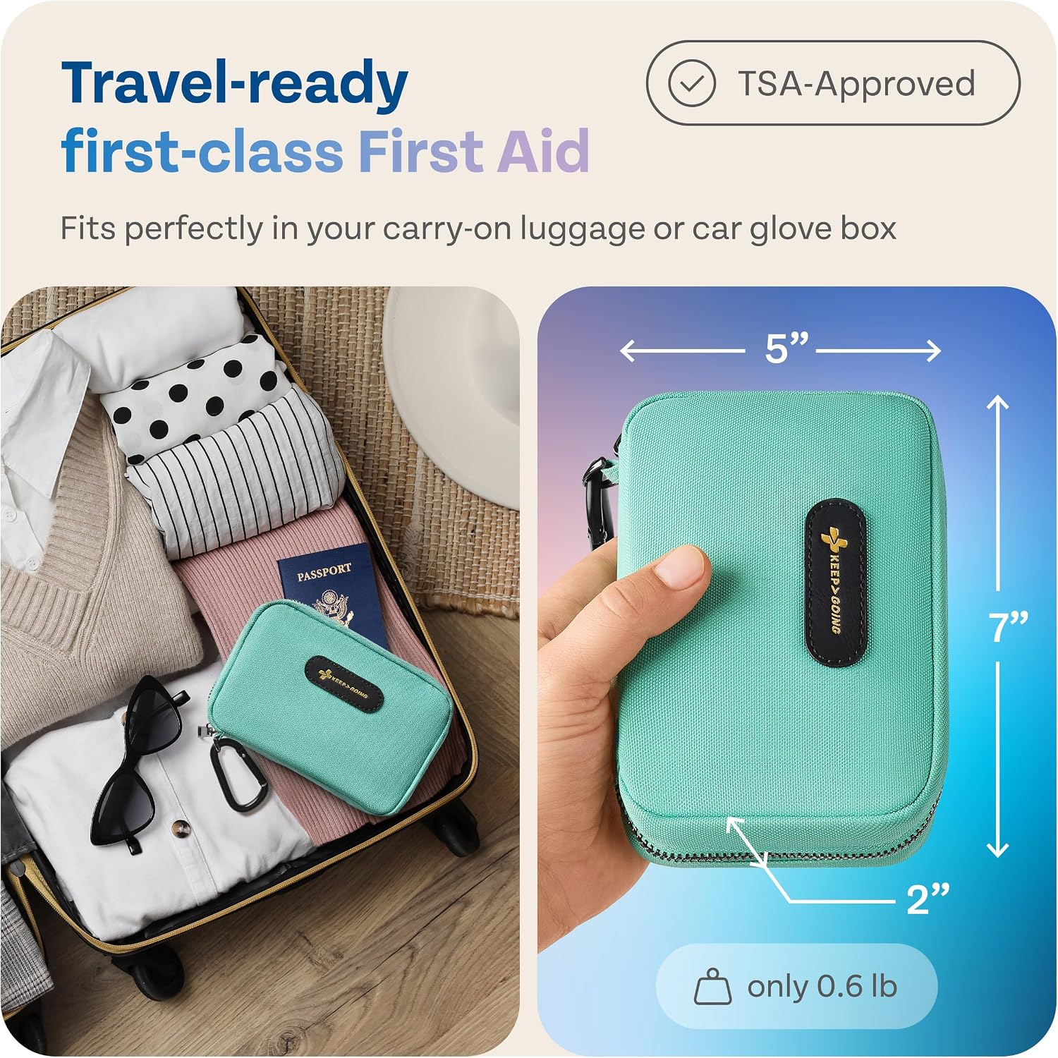 KeepGoing Travel First Aid Kit - TSA-Approved Travel Size