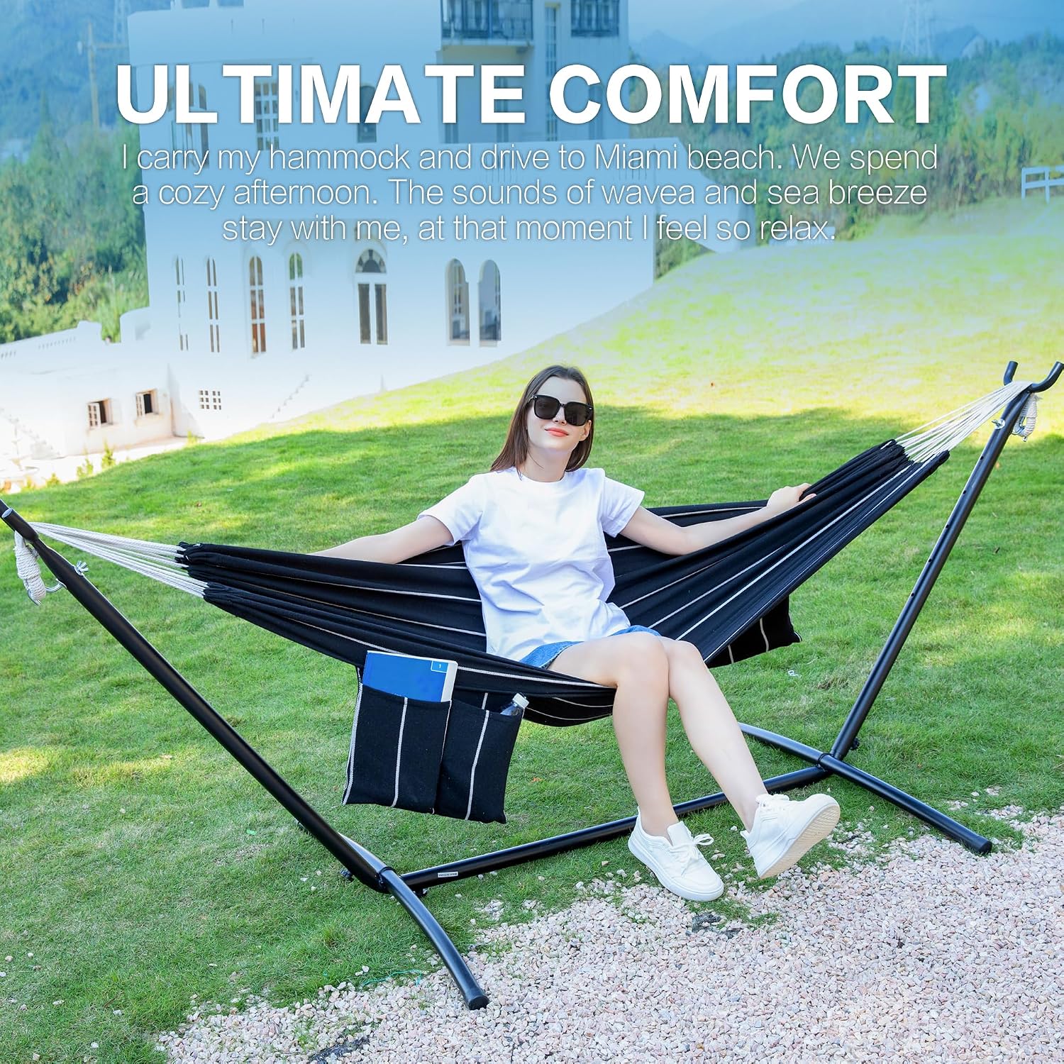 PNAEUT Double Hammock with Stand for Outside, Heavy-Duty, Portable (Chasm)