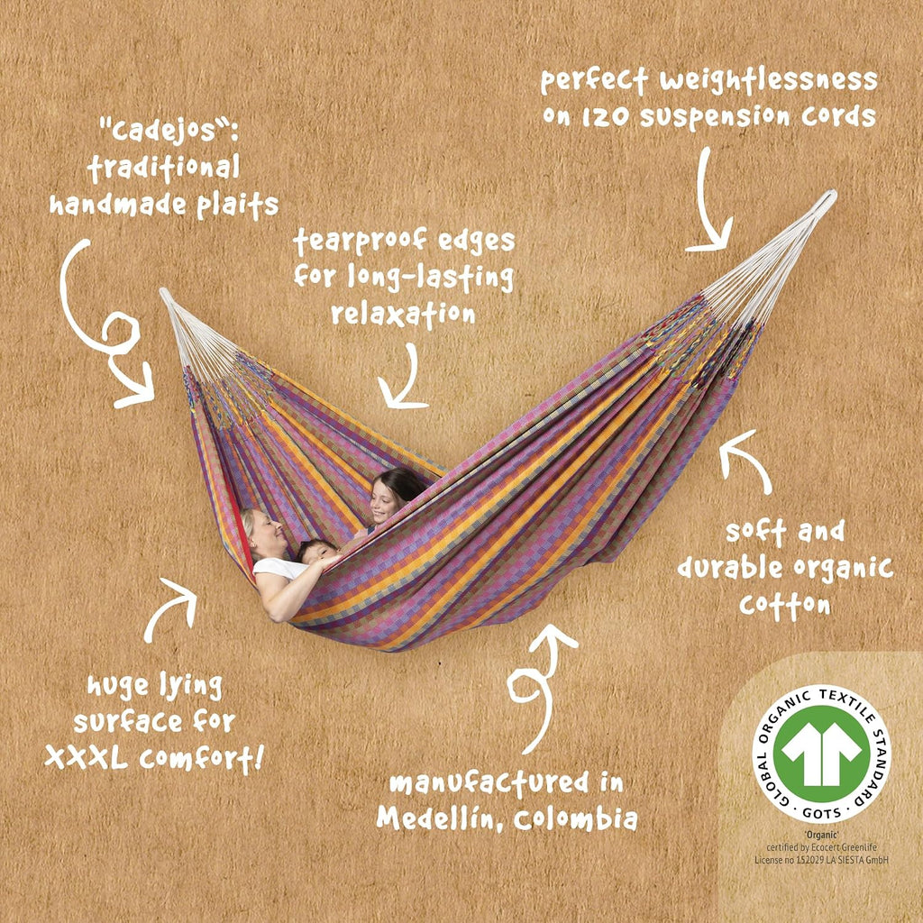 LA SIESTA Flora Hammock, Transform Your Backyard or Porch into a Relaxation Oasis, Ultra Soft Cotton, Max 440 Lbs, Family Hammock, King, Flowers