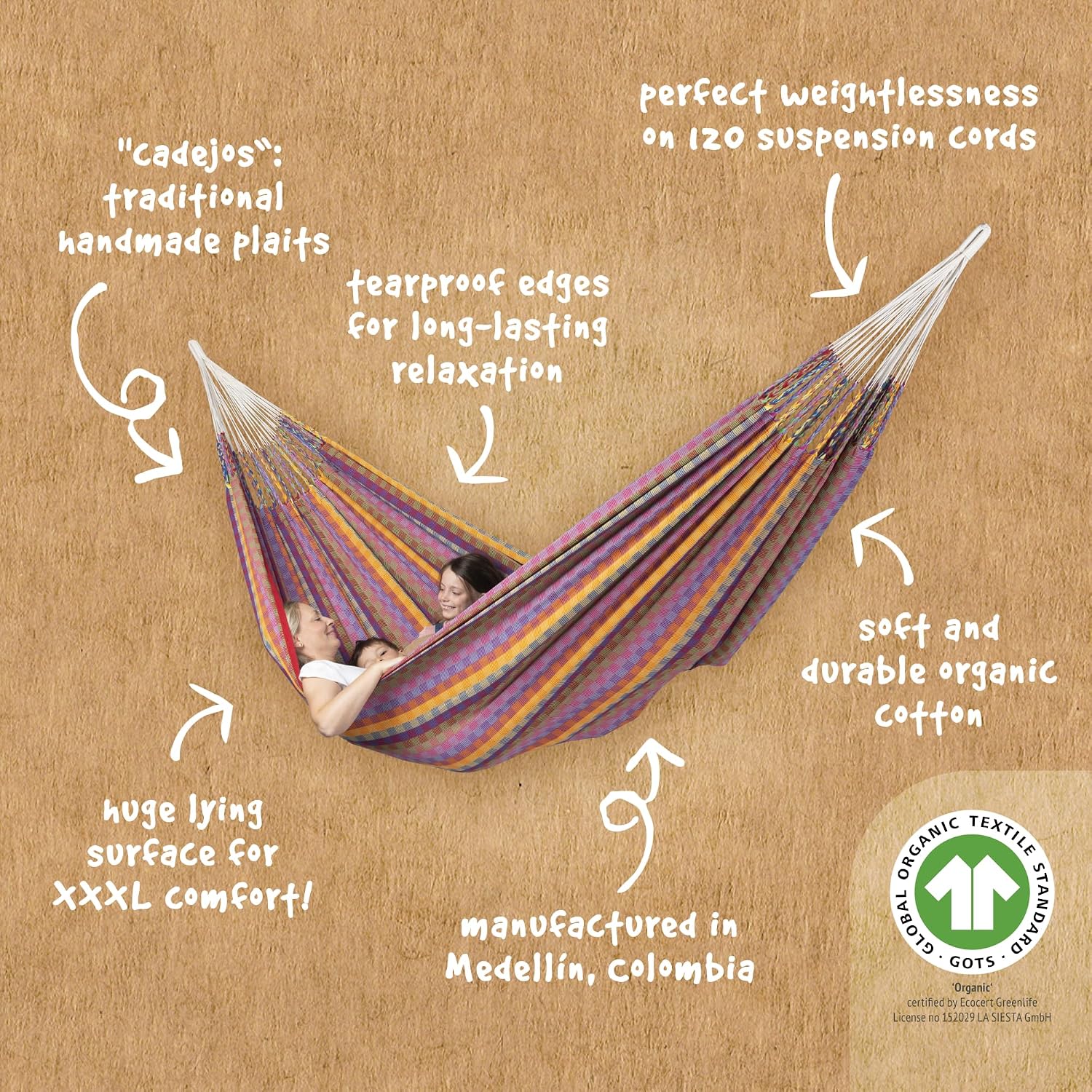 LA SIESTA Flora Hammock, Transform Your Backyard or Porch into a Relaxation Oasis, Ultra Soft Cotton, Max 440 Lbs, Family Hammock, King, Flowers