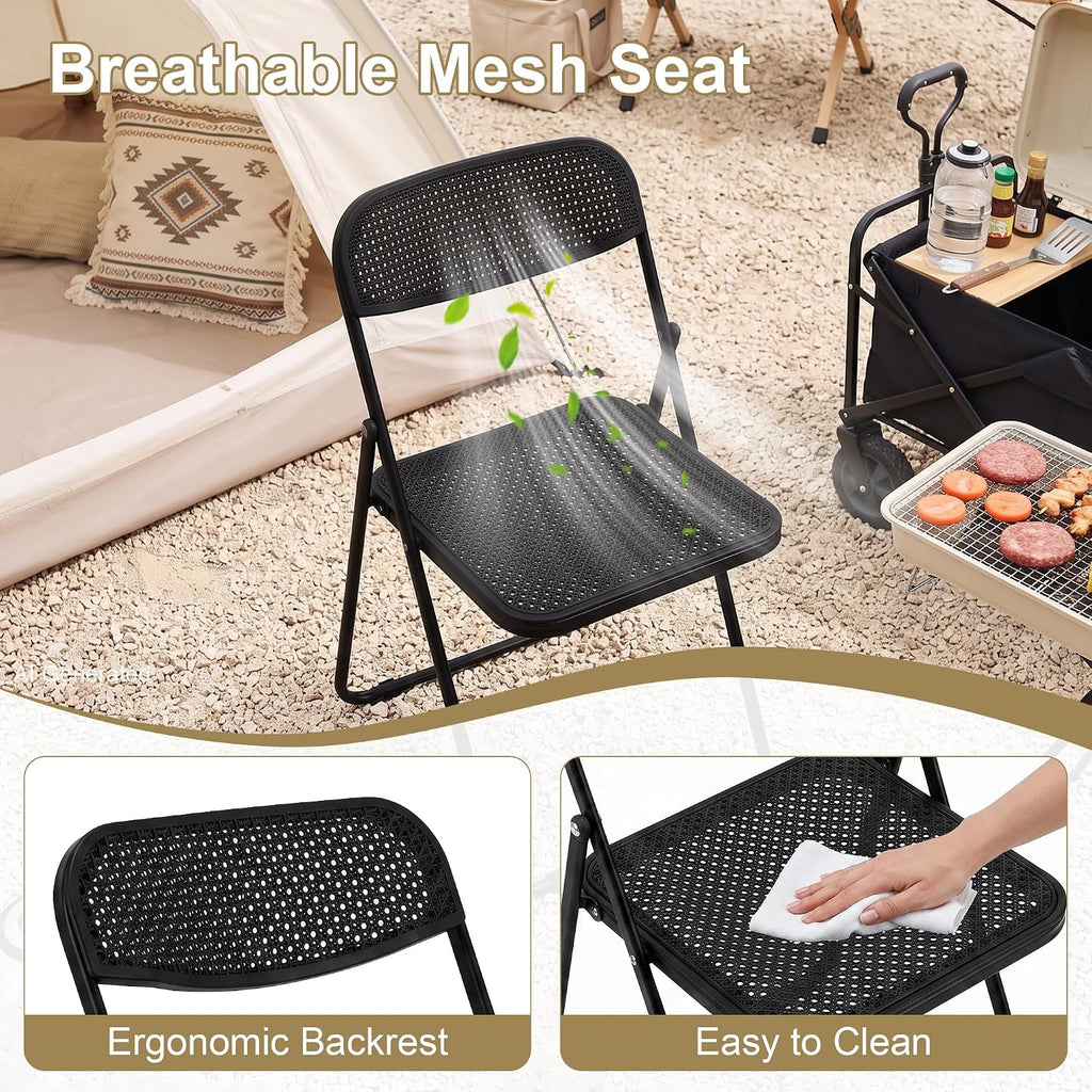 VECELO Plastic Folding Chairs 4 Pack, Metal Frame for Indoor/Outdoor, Black