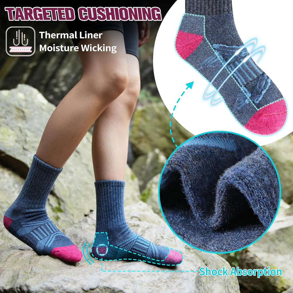 EBMORE 5 Pairs Womens Merino Wool Hiking Socks Thermal Warm Winter Boot Crew Cushion Work Gift Socks