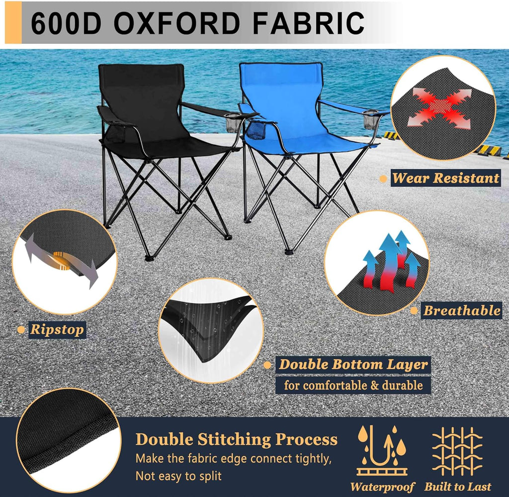 Joyfair Camping Chairs for Lawn & Beach, Large for Adults, Black & Blue