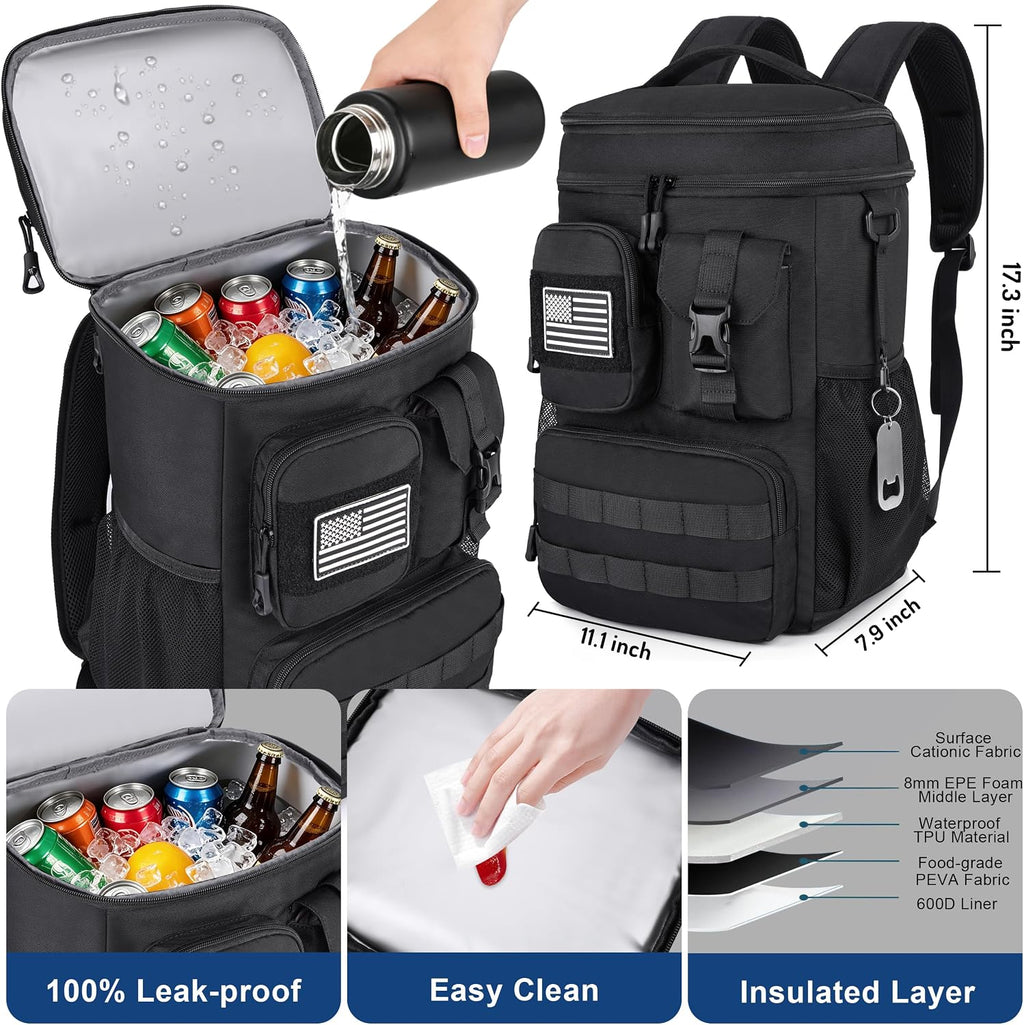 DEYACE Tactical Cooler Backpack, 33 Can 24L 20H Cold Retention Insulated Leak Proof Dual Compartment Cooler Lunch Box Bag with MOLLE System for Camping Hiking Beach Work