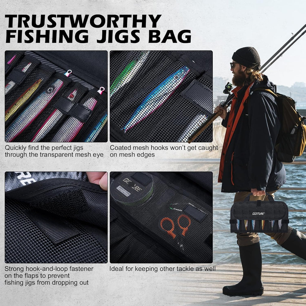 Goture Fishing Jig Bag,20 Mesh Pockets Lure Storage Bag,12.99"x7.09"