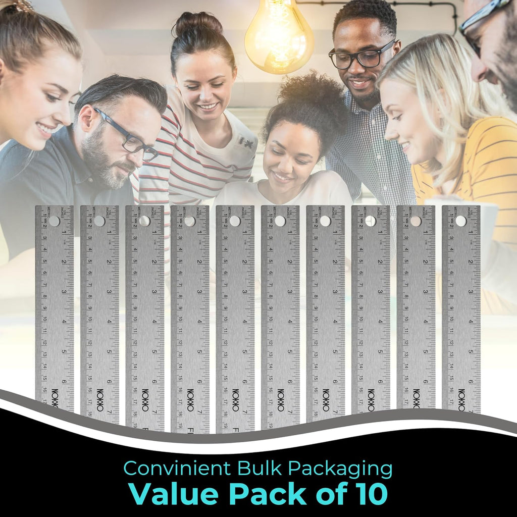 18 Inch Metal Ruler with Cork Backing, Stainless Steel Ruler, Pack of 10