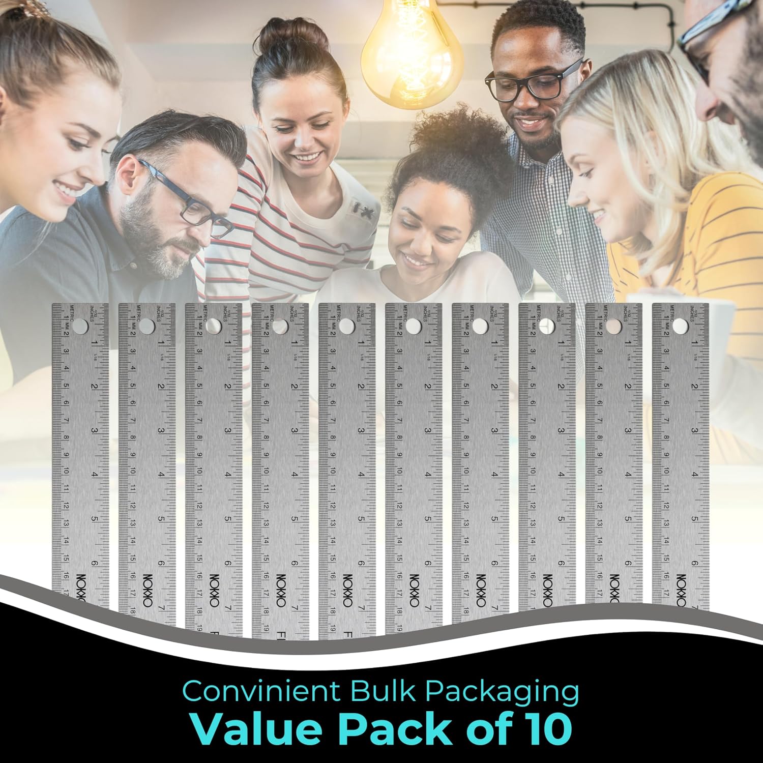 18 Inch Metal Ruler with Cork Backing, Stainless Steel Ruler, Pack of 10