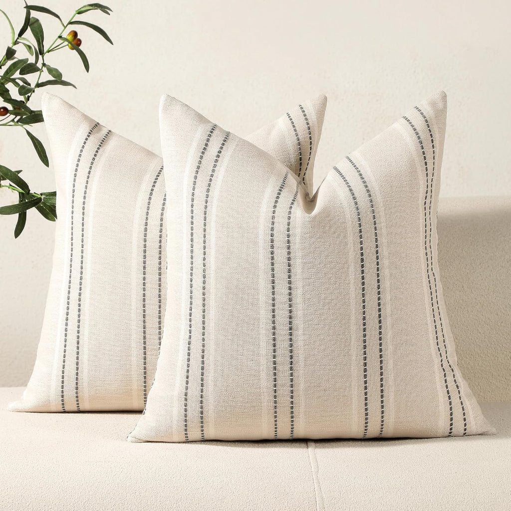 Hckot Decorative Throw Pillow Covers 20x20 Set of 2 Striped Pillow Covers