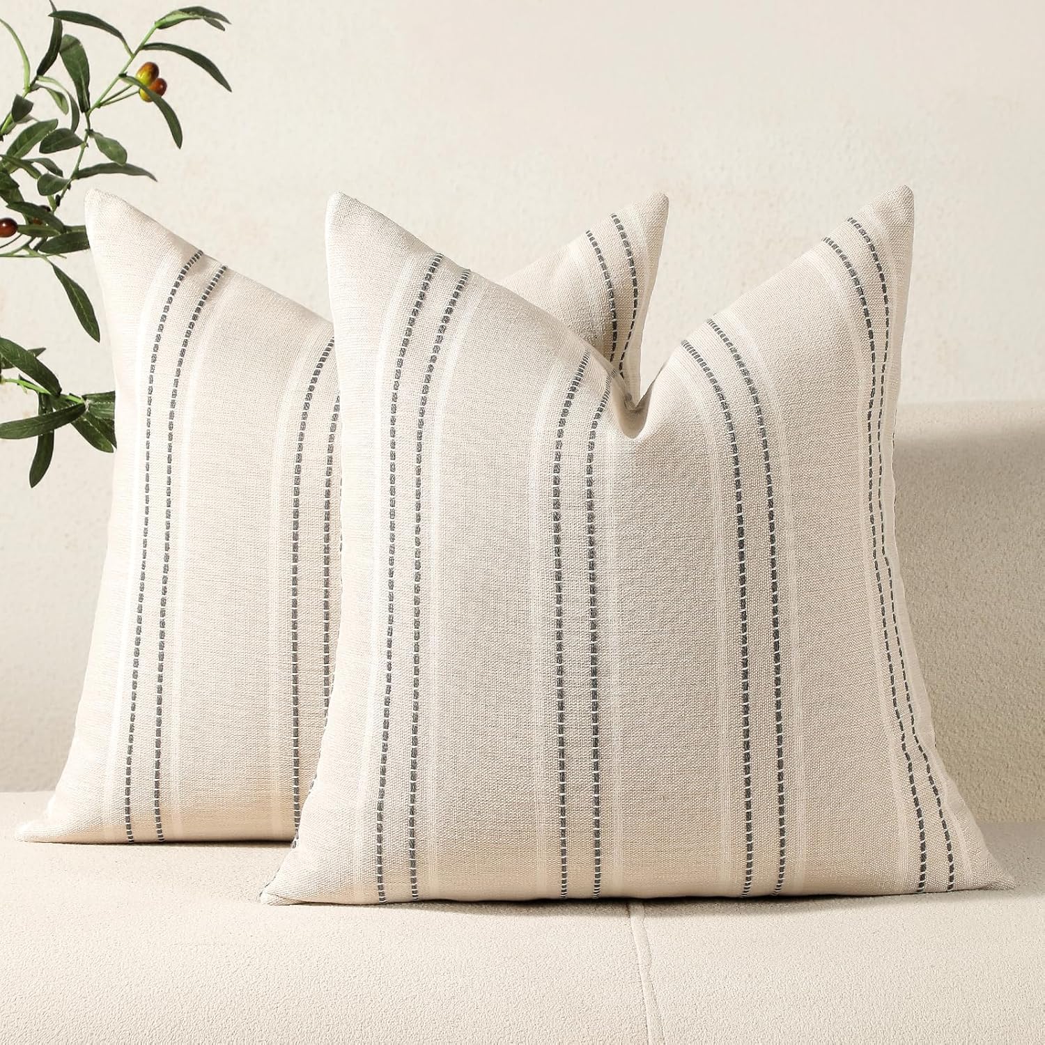Hckot Decorative Throw Pillow Covers 20x20 Set of 2 Striped Pillow Covers