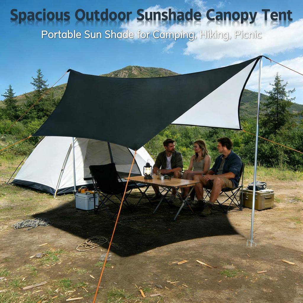 Camping Tent Tarp with Thickened Stainless Steel Bracket - PU 20000mm+ Waterproof Rain Shelter, UPF2000+ Anti-UV Camping Canopy, Portable Sun Shade for Camping, Hiking, Picnic