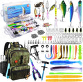 Fishing Backpack with Tackle Boxes and Rod Holder, Fish Lure Kit and Tool