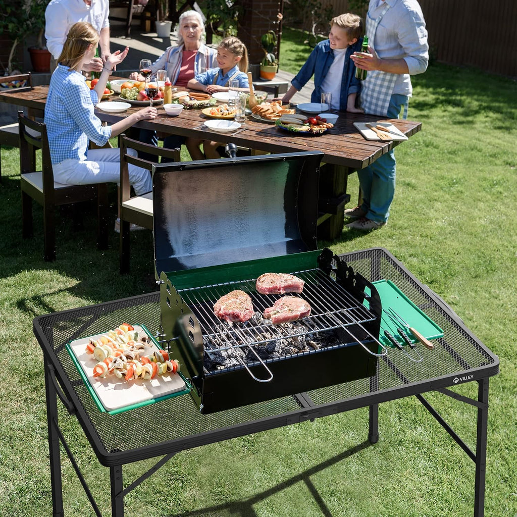 VILLEY 3ft Folding Camping Table, Aluminum Grill Table with Adjustable Legs