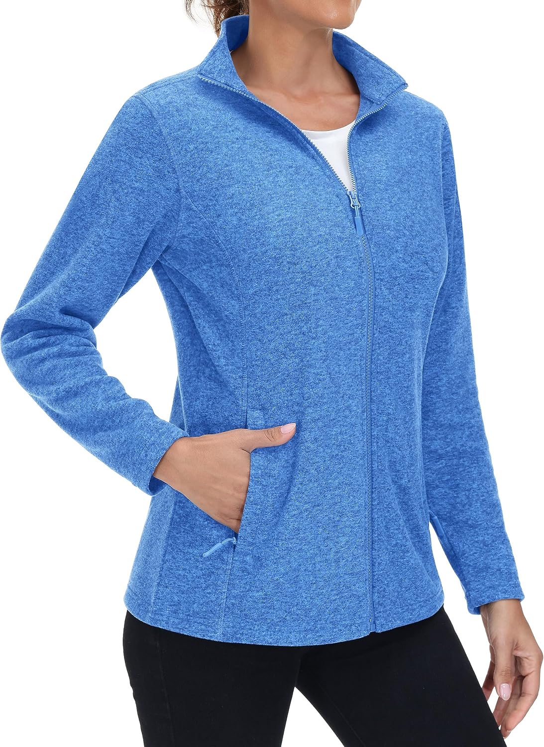 MAGCOMSEN Womens Fleece Zip Up Jacket with Pockets Lightweight Soft Coat