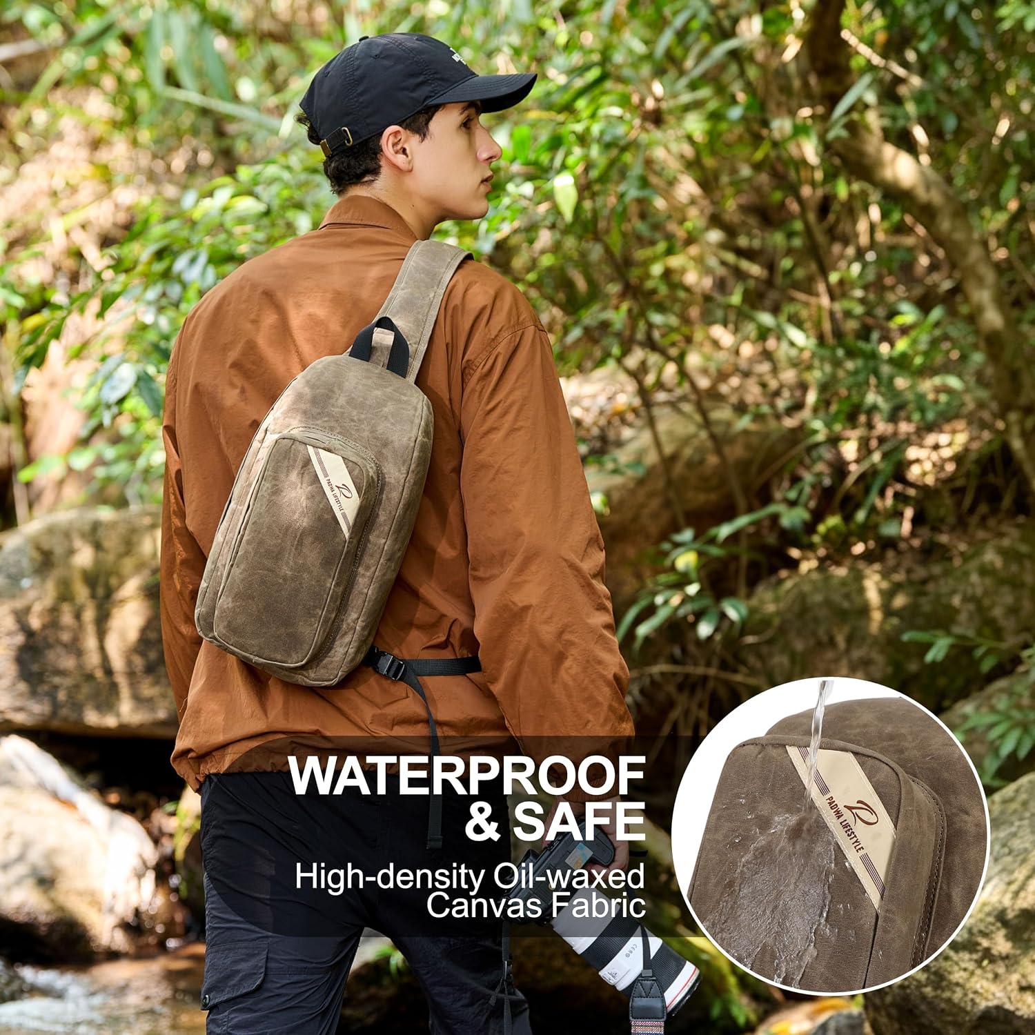 Padwa Lifestyle Dark Brown Crossbody Camera Bag - Waxed Memory Canvas Compact Camera Sling and Crossbody Bag with Fast Access,Versatile Lightweight Everyday Bag for Photographers Travel,Photography