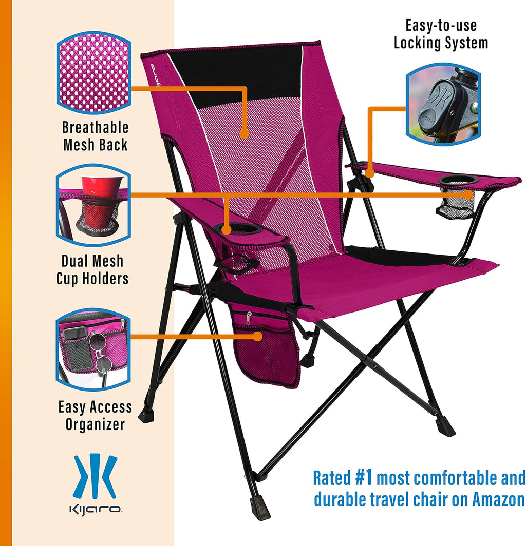 Kijaro Dual Lock Portable Camping Chairs - Enjoy the Outdoors with a Versatile Folding Chair for Sports, Lawn - Dual Lock Feature Locks Position – Hanami Pink