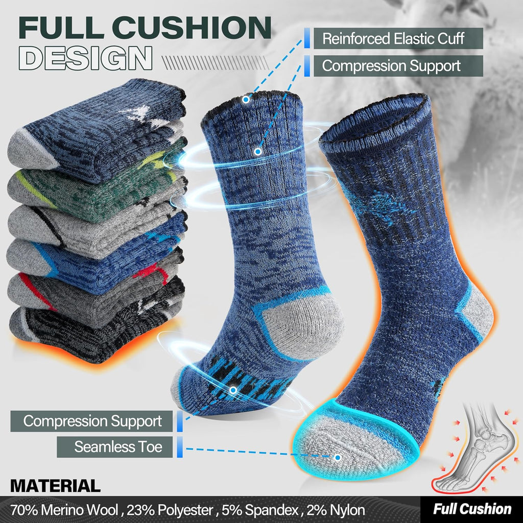 ANTSANG Kids Toddlers Boys Girls Merino Wool Hiking Athletic Crew Socks