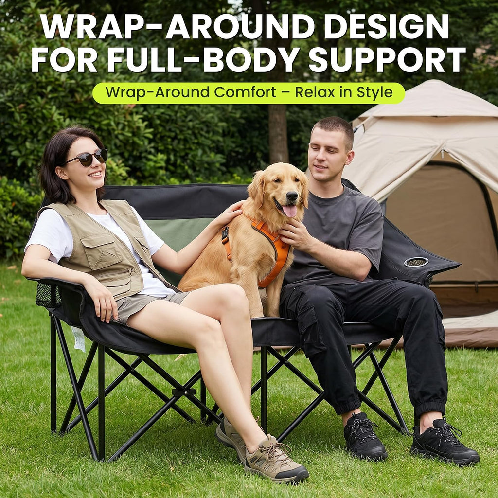 Oversized Double Camping Chairs 2 Person Folding Loveseat(Green)