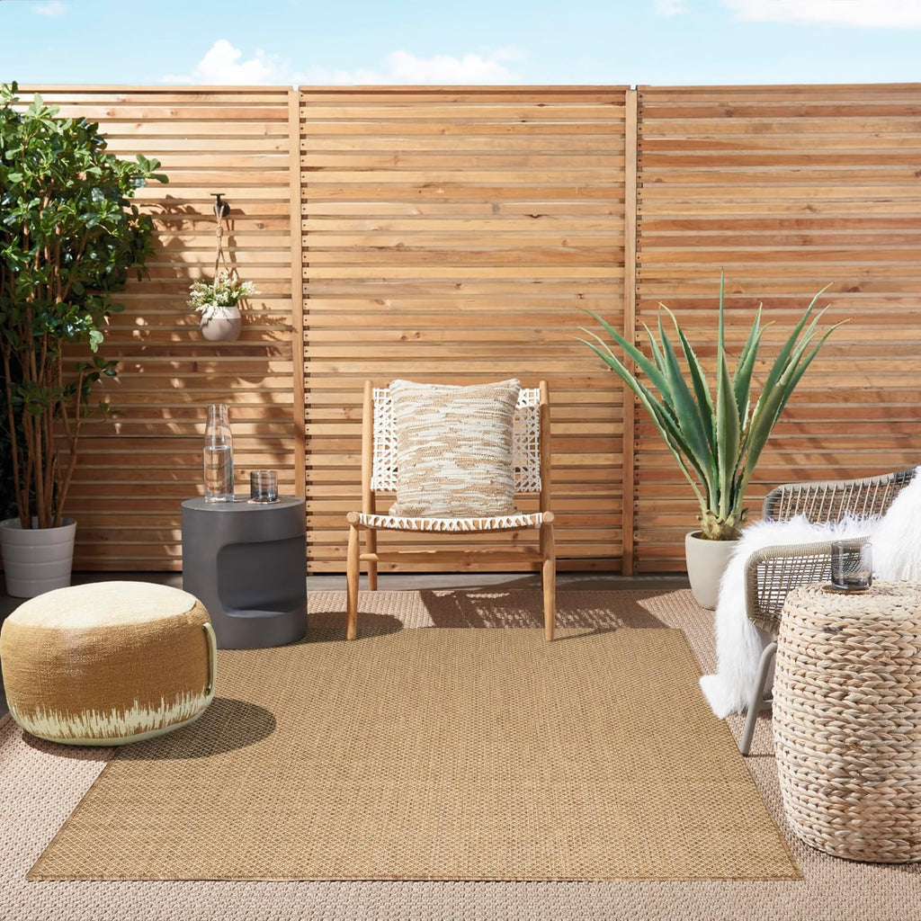 Nourison Home Courtyard Indoor Outdoor Area Rug, Jute, 5' x 7', Geometric