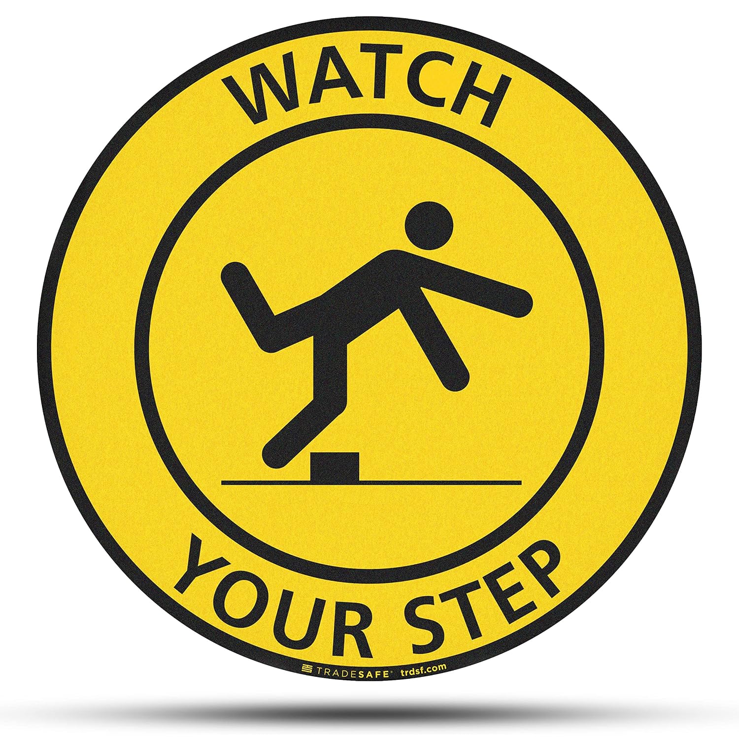 TRADESAFE Watch Your Step Anti-Slip Floor Sticker - Watch Your Step Safety Caution Sign, Peel and Stick Adhesive Vinyl Sign, ANSI-Compliant, 17” Diameter Round Sticker
