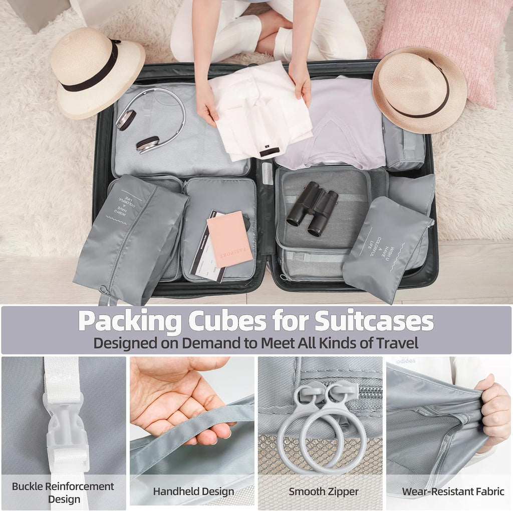 10 Pcs Set Packing Cubes - Travel Packing Organizers, Expandable Suitcase Organizer, Luggage Organizer Bags