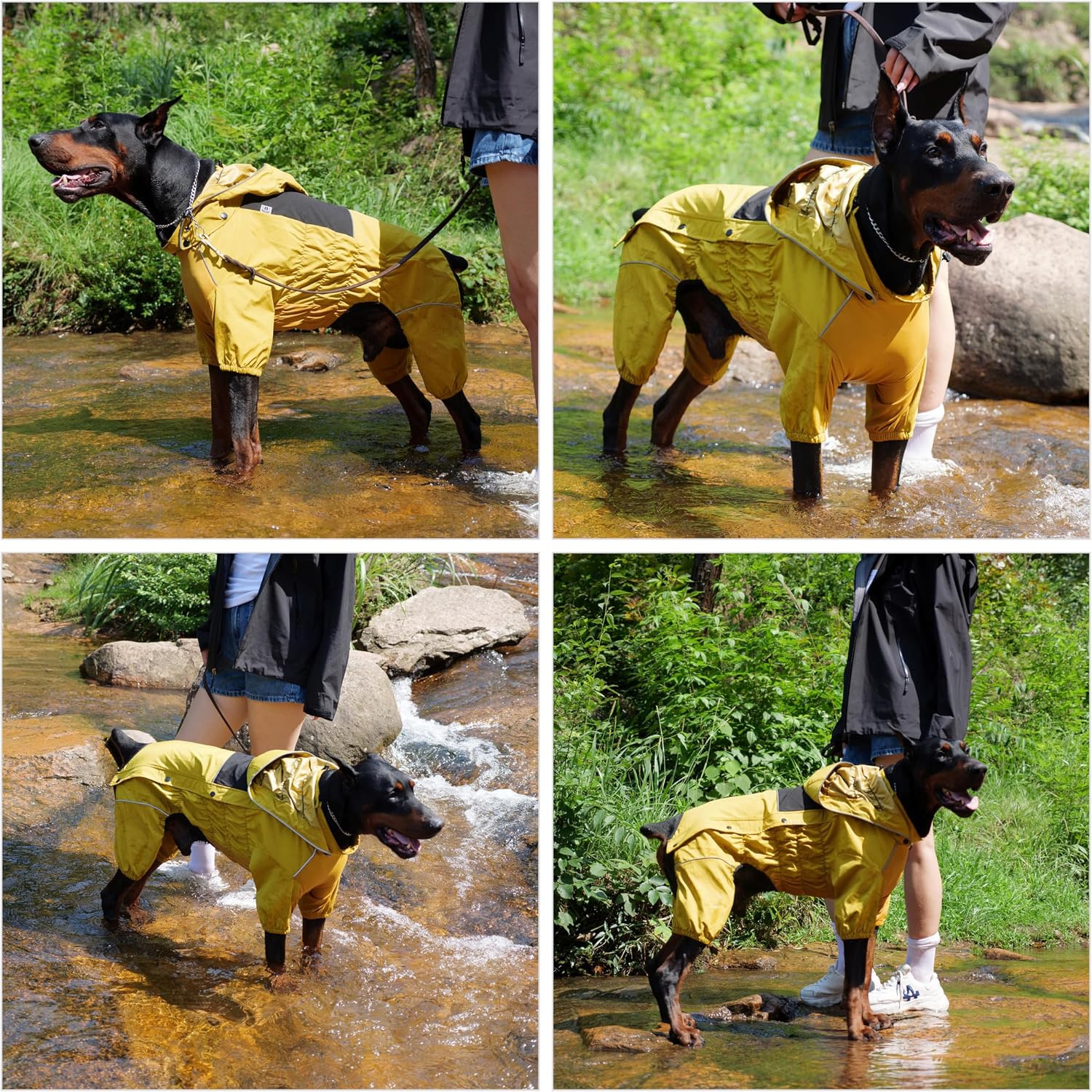 LOVELONGLONG Waterproof Dog Raincoat with Removable Hood – Outdoor Full Body Dog Jacket, Windproof Snowproof Shell Suit – All Season Pet Rain Gear Mustard Yellow 3XL