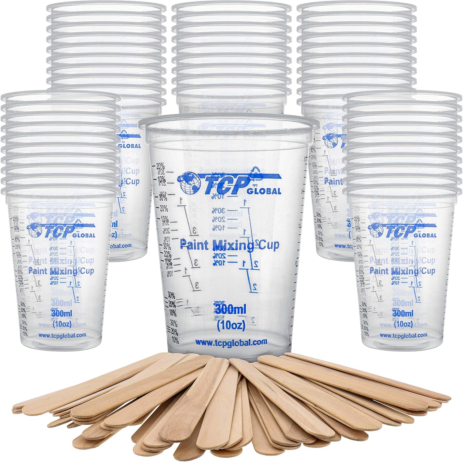 TCP Global 10 oz. (300ml) Graduated Plastic Mixing Cups - Box of 100