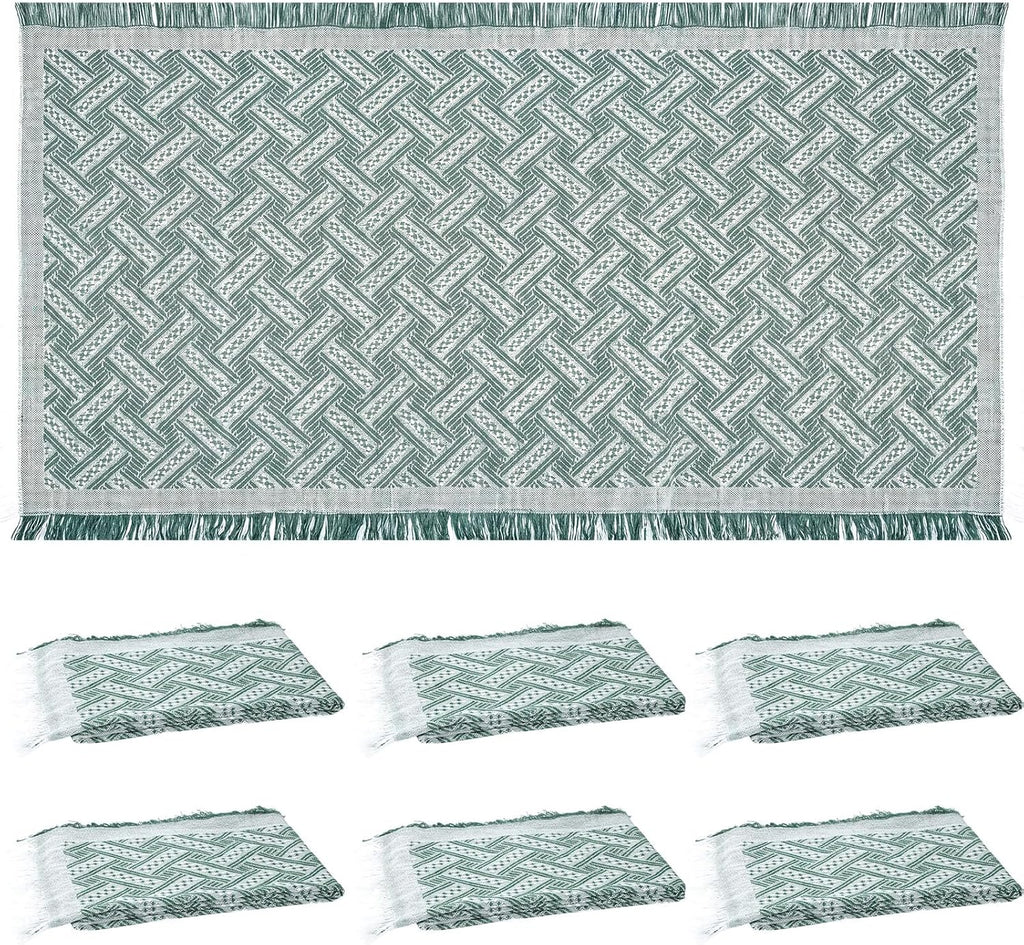 Frienda 6 Pcs Large Boho Outdoor Picnic Blanket 70" x 35" Chic Woven Cotton Yarn Beach Blanket with Fringe Washable Sandproof Portable for Picnic Camping Travel Lawn Bohemian Decor (Trendy,Green)
