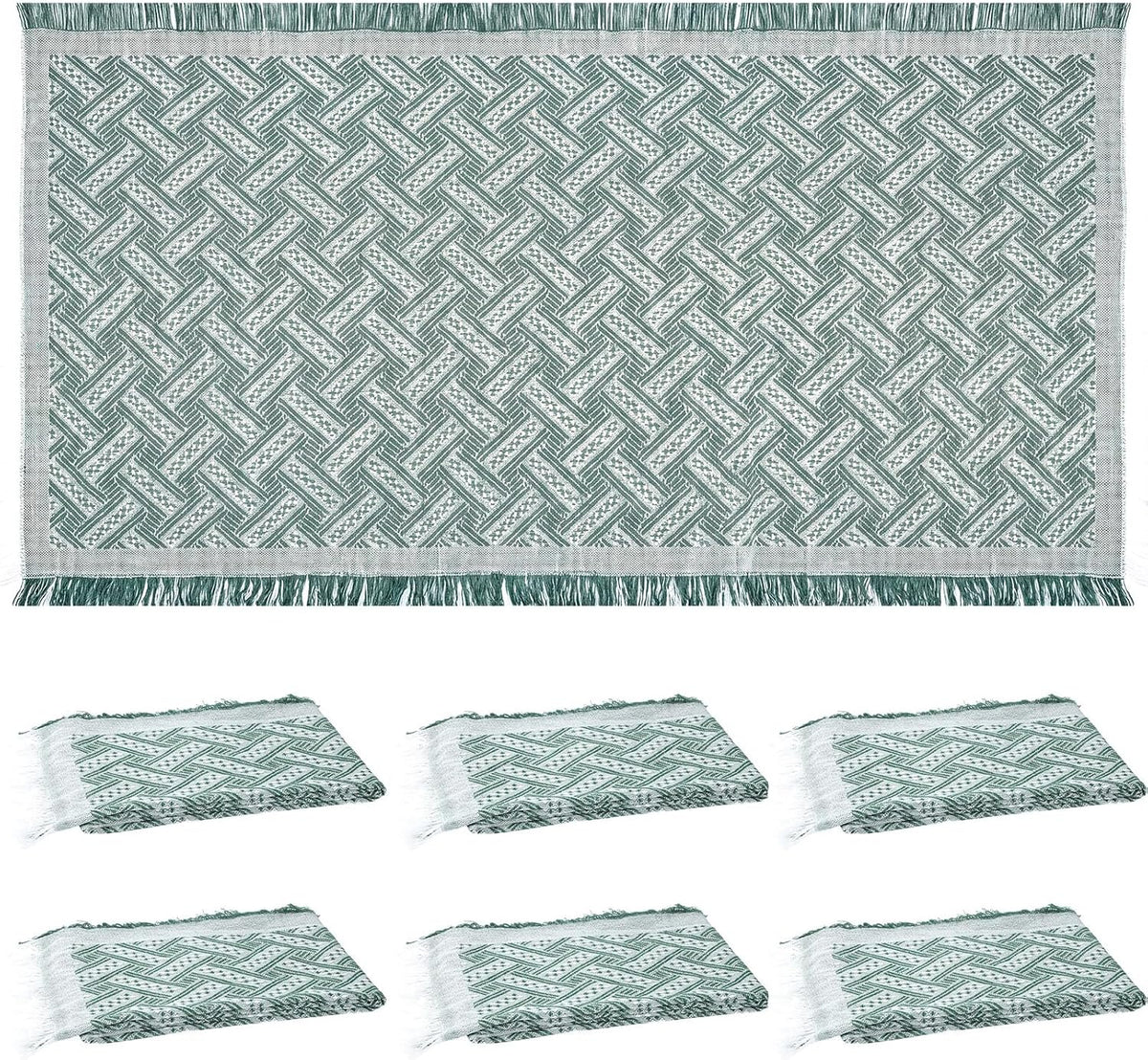Frienda 6 Pcs Large Boho Outdoor Picnic Blanket 70" x 35" Chic Woven Cotton Yarn Beach Blanket with Fringe Washable Sandproof Portable for Picnic Camping Travel Lawn Bohemian Decor (Trendy,Green)