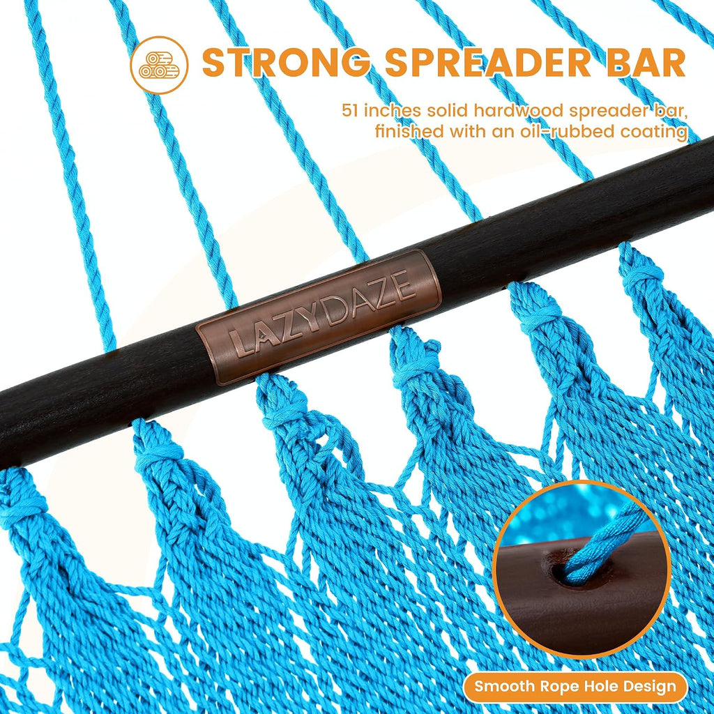 Lazy Daze 2 Person Caribbean Rope Hammock, Handwoven Double Hammock