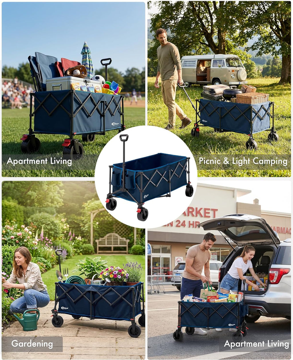 Portal Ultra Compact Folding Wagon Cart with Brakes, 300L Large Cart