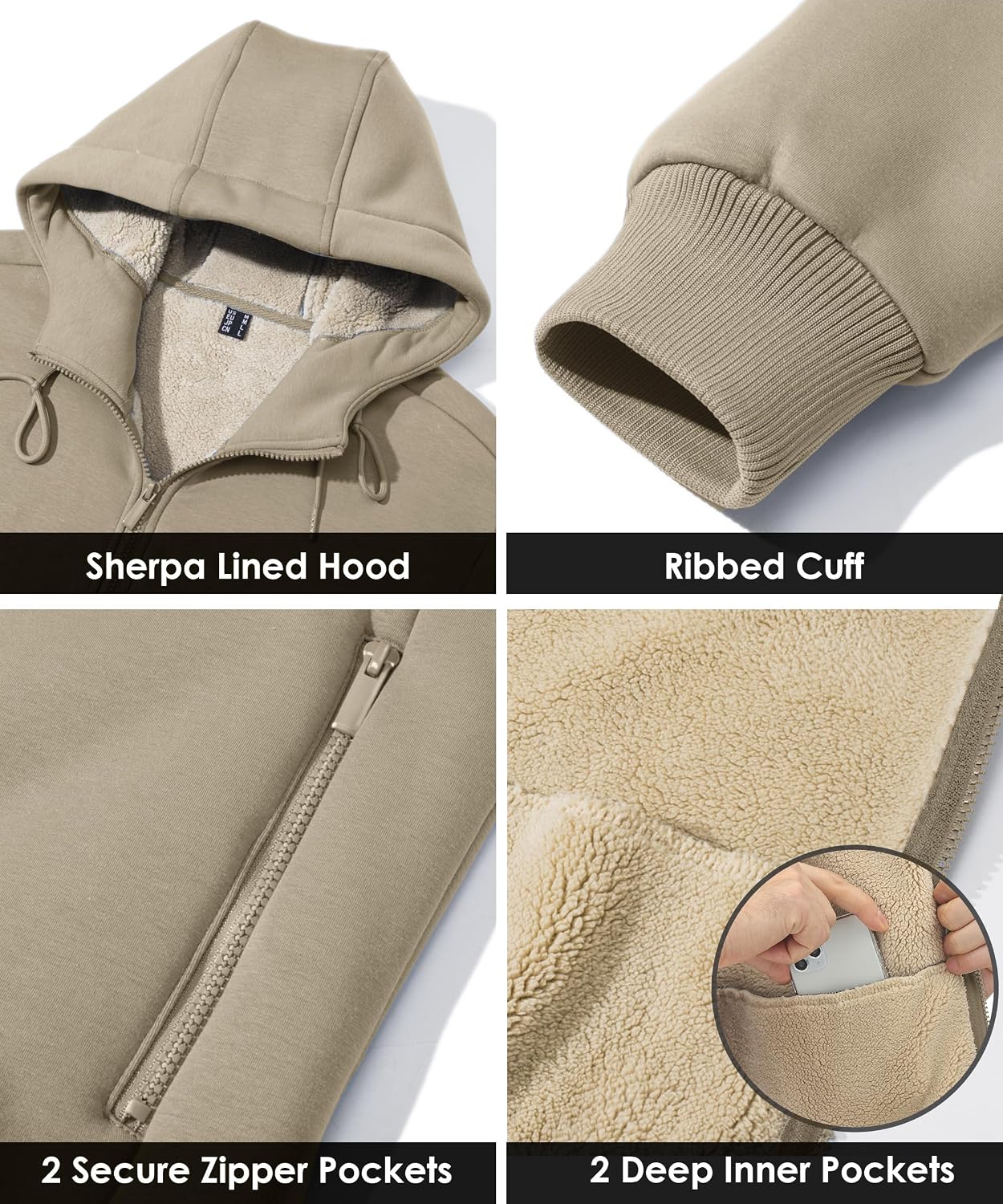 Boladeci Men's Sherpa Fleece Lined Hoodie Zip Up Heavyweight Winter Jacket