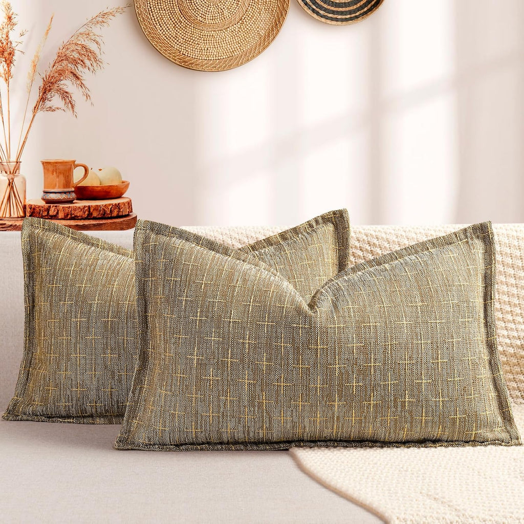 ZWJD Pillow Covers 18x18 Set of 2 Soft Polyester Textured Pillow Covers with Stylish Flange Edge Cozy Farmhouse Throw Pillows for Couch Bed Sofa Living Room