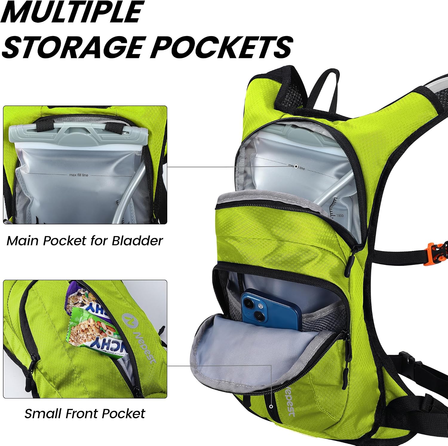 Nepest Hydration Pack Backpack with 2L Water Bladder Reflective Lightweight