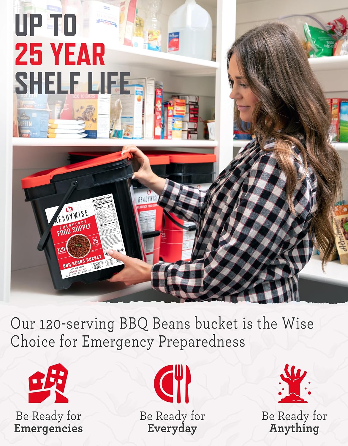 READYWISE Emergency Food Survival Supply BBQ Beans Bucket, 120 Servings
