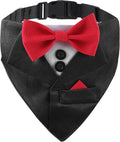 Popular Pet Party Suit Tuxedo Collar, Black Triangle Scarf with Red Bowtie, Handsome Dog Wedding Engagement Bow Tie Bandana (L)